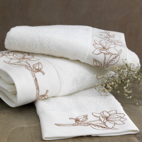 Soft Cotton luxusní ručník VIOLA 50 x 100 cm Smetanová / bronzová výšivka - VIP interiér