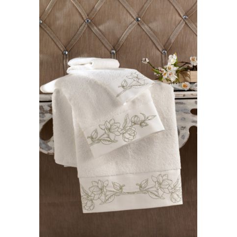 Soft Cotton luxusní ručník VIOLA 50 x 100 cm Smetanová / zlatá výšivka - VIP interiér