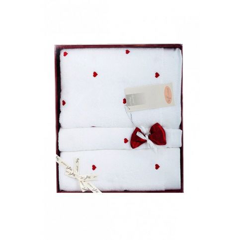 Soft Cotton Dárkové balení ručníků a osušek MICRO LOVE Bílá / červené srdíčka - VIP interiér