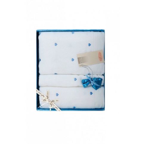 Soft Cotton Dárkové balení ručníků a osušek MICRO LOVE Bílá / modré srdíčka - VIP interiér