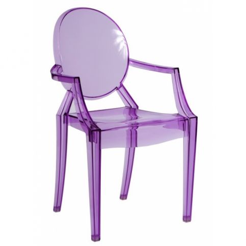 Designová židle Ghost s područkami, transparentní fialová - Designovynabytek.cz