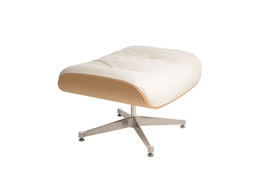 Podnožka Vip inspirovaná Lounge Chair bílá / stříbrná / přírodní  - 96design.cz