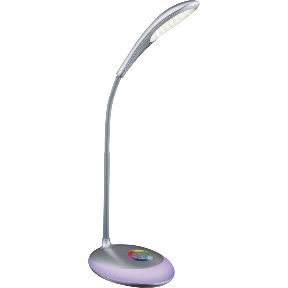 Globo 58265 LED stolní svítidlo Minea 1x3W | 230lm | 5000K | RGB - nastavitelná výška, ohebné rameno, dotykový stmívač, měnič barev, fixace barev, stříbrná - Dekolamp s.r.o.