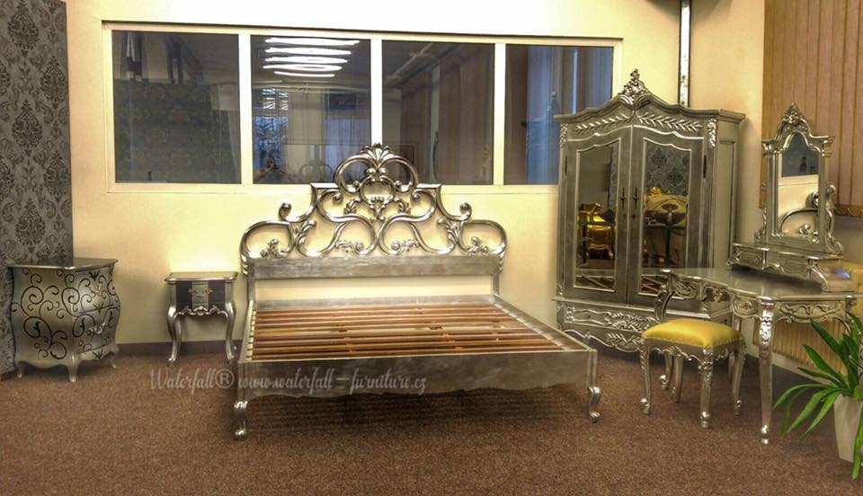 Stříbrná retro zámecká postel Silver Leaf 180cm - Waterfall® designový nábytek