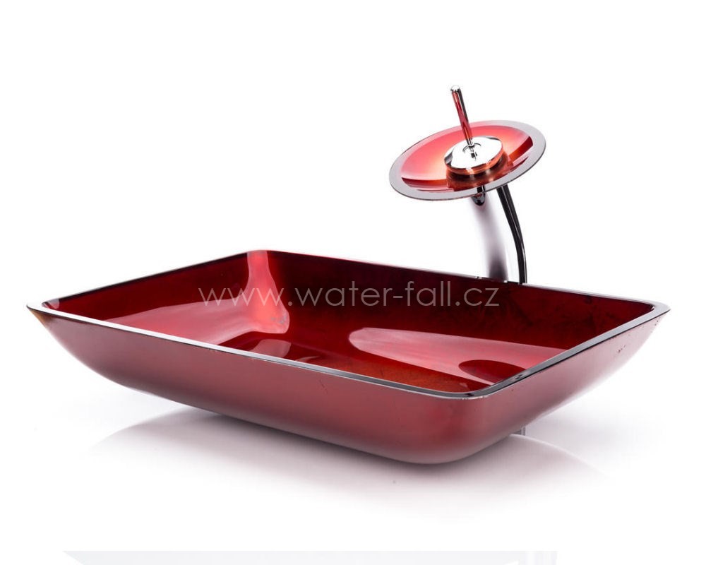 Červené umyvadlo na desku - Waterfall® retro baterie