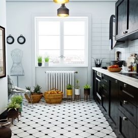 Skandinávská kuchyně s mozaikovou podlahou