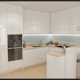 Moderní bílá kuchyň bez úchytek TIDE interiery