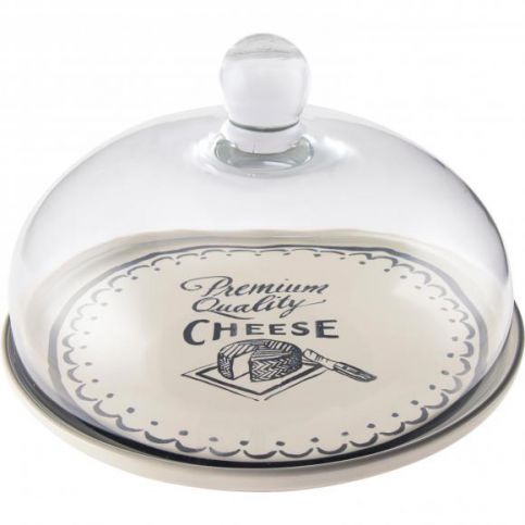 . Keramický talíř na sýry se skleněným poklopem Cheesy, 29x29x25 cm - Alomi Design