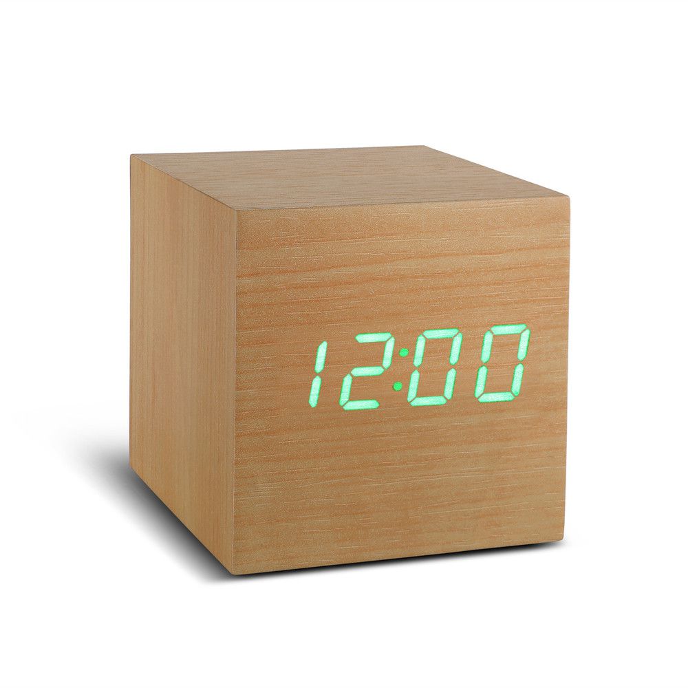 Béžový budík se zeleným LED displejem Gingko Cube Click Clock - Bonami.cz