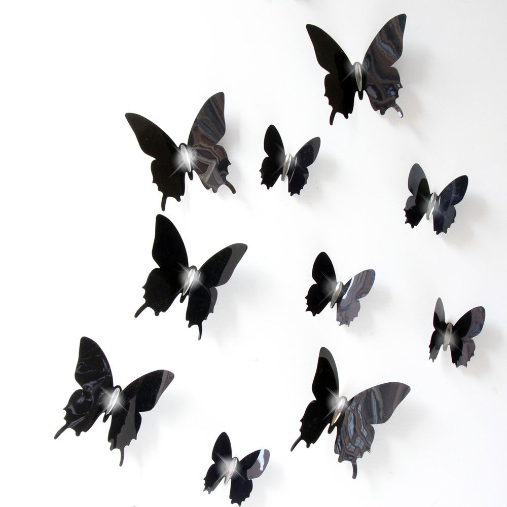 Sada 12 černých adhezivních 3D samolepek Ambiance Wall Butterflies - Bonami.cz