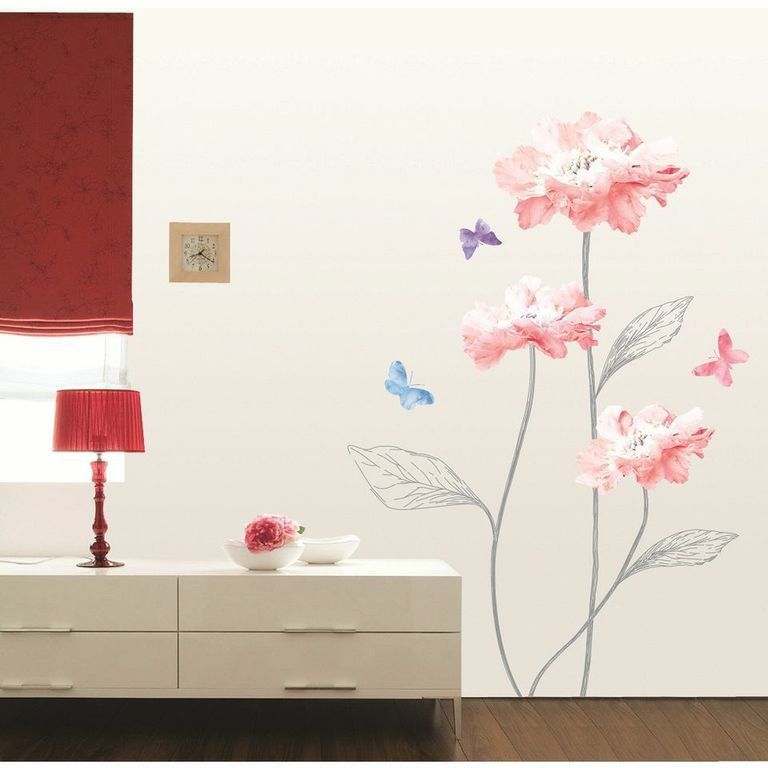 Samolepka Ambiance Light Pink Flowers And Butterflies - Bonami.cz