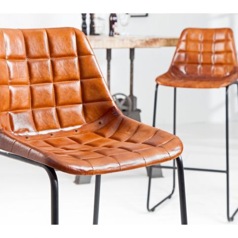 INV Barová židlička FLORA hnědá kůže/ocel - Design4life