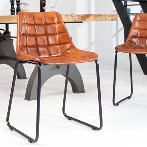 INV Židle FLORA hnědá kůže/ocel - Design4life