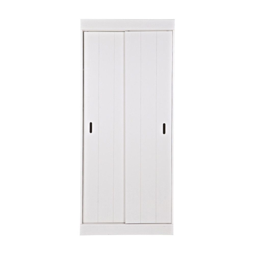 Bílá šatní skříň z borovicového dřeva s posuvnými dveřmi 85x195 cm Row - WOOOD - Bonami.cz