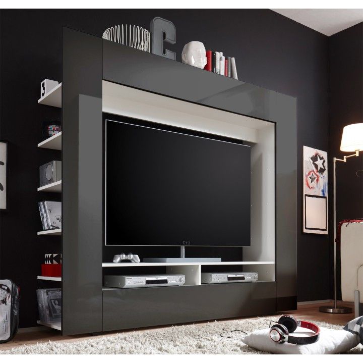 Tempo Kondela Obývací stěna MEDI TV - bílá/černá HG - ATAN Nábytek