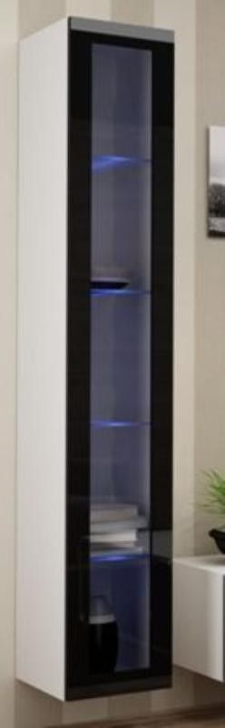 Cama Vitrína VIGO vysoká, prosklené dveře - bílá/černá - ATAN Nábytek