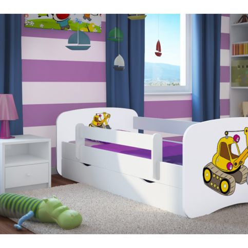 Forclaire Dětská postel se zábranou Ourbaby - bagr- bílý postel 160 x 80 cm s úložným - ATAN Nábytek