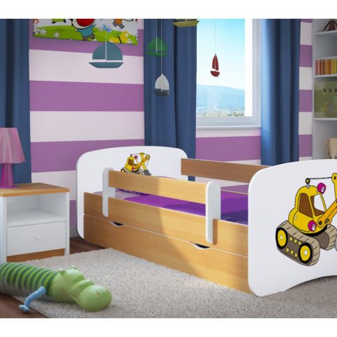 Forclaire Dětská postel se zábranou Ourbaby - bagr- buk postel 140 x 70 cm - ATAN Nábytek