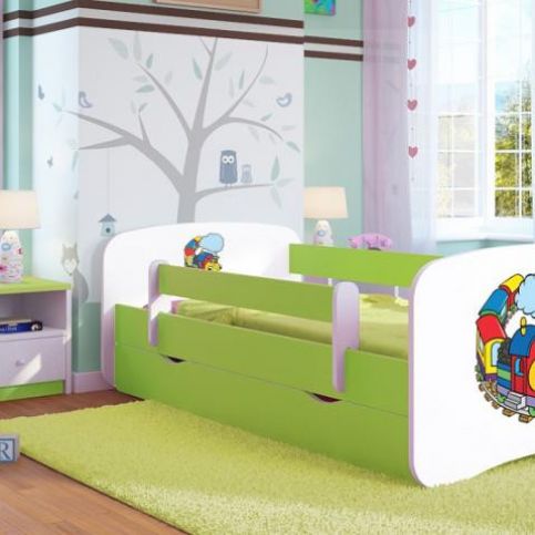 Forclaire Dětská postel se zábranou Ourbaby - Veselý vláček postel 140 x 70 cm s úložným - ATAN Nábytek