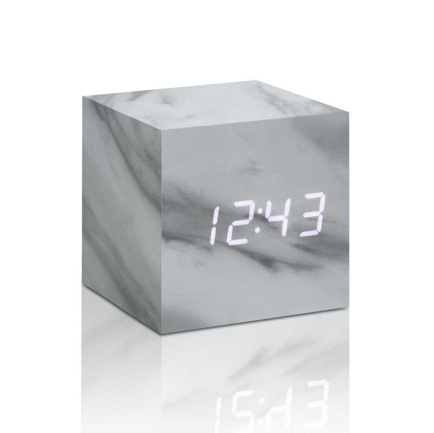 Šedý budík v mramorovém dekoru s bílým LED displejem Gingko Cube Click Clock - Bonami.cz