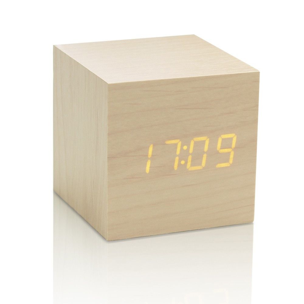 Světle béžový budík se žlutým LED displejem Gingko Cube Click Clock - Bonami.cz
