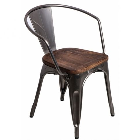 Jídelní židle Tolix 45 s područkami, metalická/ořech 72804 CULTY - Beliani.cz