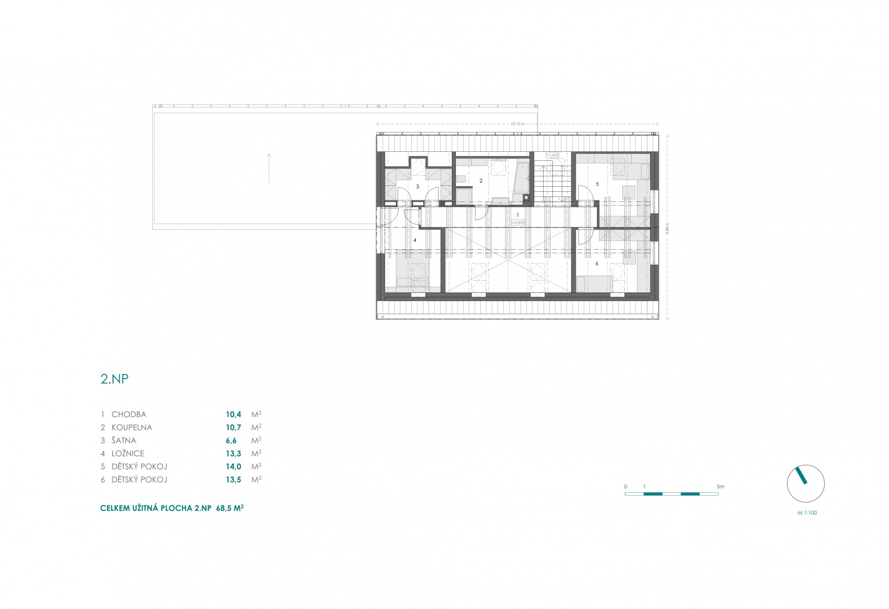 Moderní dům na venkově - plán 1.patro - 3K Architects s.r.o.