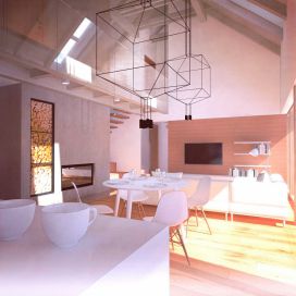Moderní dům na venkově - jídelna s krbem 3K Architects s.r.o.