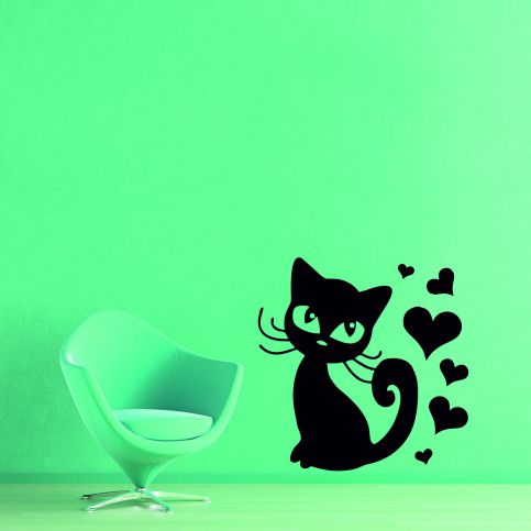 Samolepka na zeď - Kočička se srdíčky (120x120 cm) - PopyDesign - Popydesign