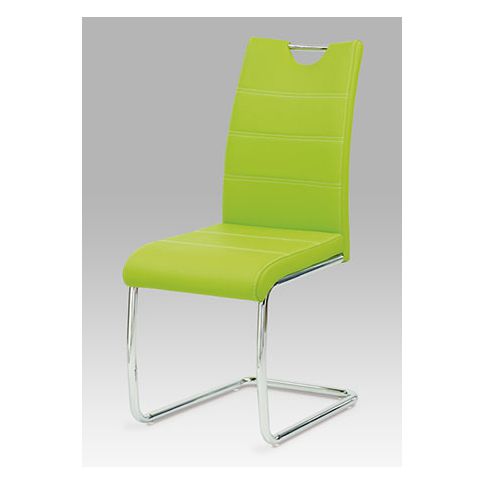 Autronic Jídelní židle WE-5076 LIM - koženka limetková s bílým prošitím - ATAN Nábytek