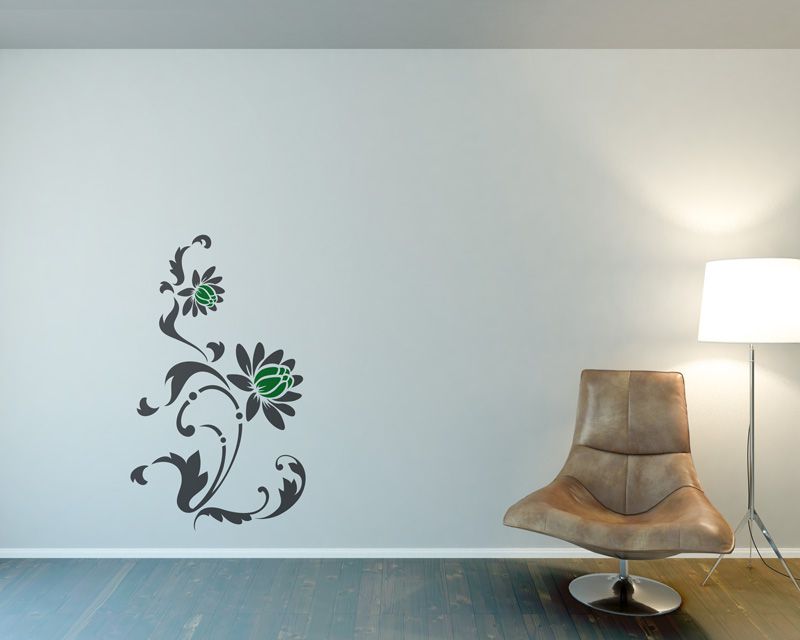 GLIX Květinová dekorace VI. - samolepka na zeď Šedá a zelená 60 x 100 cm - GLIX DECO s.r.o.