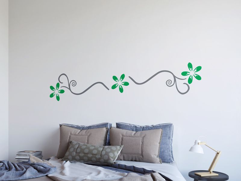 GLIX Květinová dekorace VII. - samolepka na zeď Šedá a zelená 140 x 30 cm - GLIX DECO s.r.o.