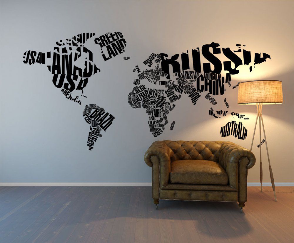GLIX Mapa světa - samolepka na zeď Černá 200 x 100 cm - GLIX DECO s.r.o.