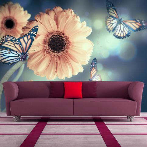 Tapeta - Květiny s motýly (120x118 cm) - PopyDesign - Popydesign