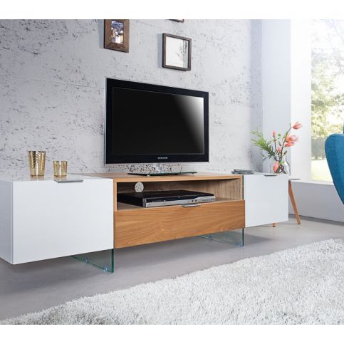 INV TV stolek Nony 160cm bílý sklo-dub - Design4life