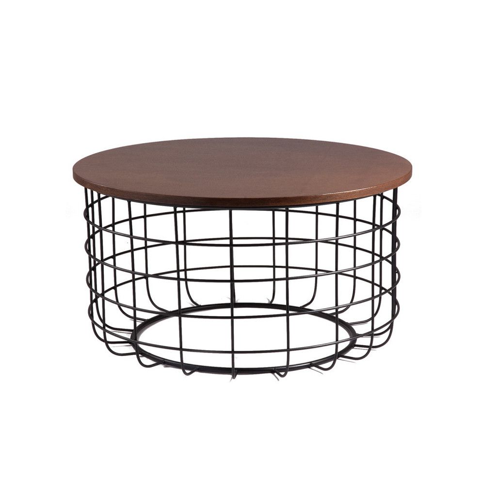 Černý odkládací stolek s deskou v dekoru ořechového dřeva sømcasa Celso, ø 80 cm - Bonami.cz