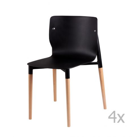 Sada 4 černých jídelních židlí s dřevěnými nohami sømcasa Alisia - Bonami.cz