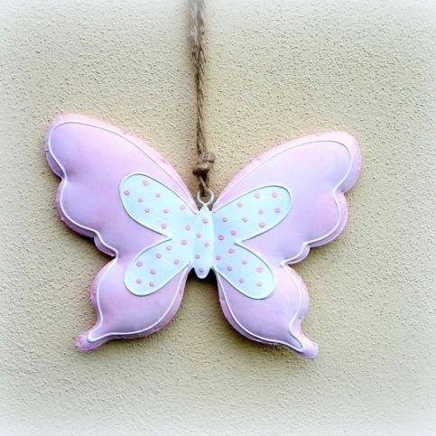 Kovový motýl s provázkem pink (2 varianty) - Stará půda
