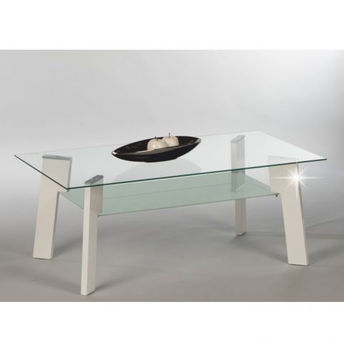 Tempo Kondela Konferenční stolek ADELO - bílá + sklo - ATAN Nábytek