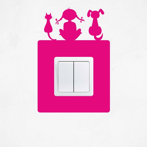 Samolepka na vypínač - Zvířátka s holčičkou - PopyDesign - Popydesign