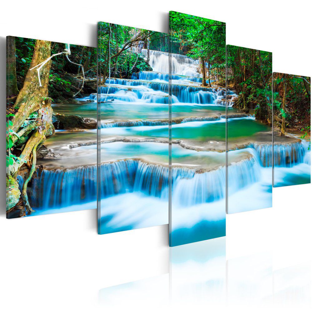 Obraz na plátně Bimago - Blue waterfall in Kanchanaburi, Thailand 100x50 cm - GLIX DECO s.r.o.