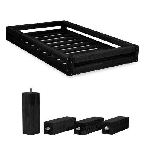 Set černé zásuvky pod postel a 4 prodloužených nohou Benlemi, pro postel 80 x 160 cm - Bonami.cz