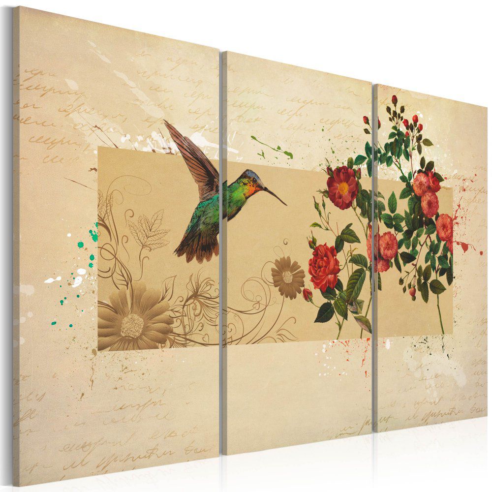 Obraz na plátně Bimago - Kolibřík a růže 60x40 cm - GLIX DECO s.r.o.