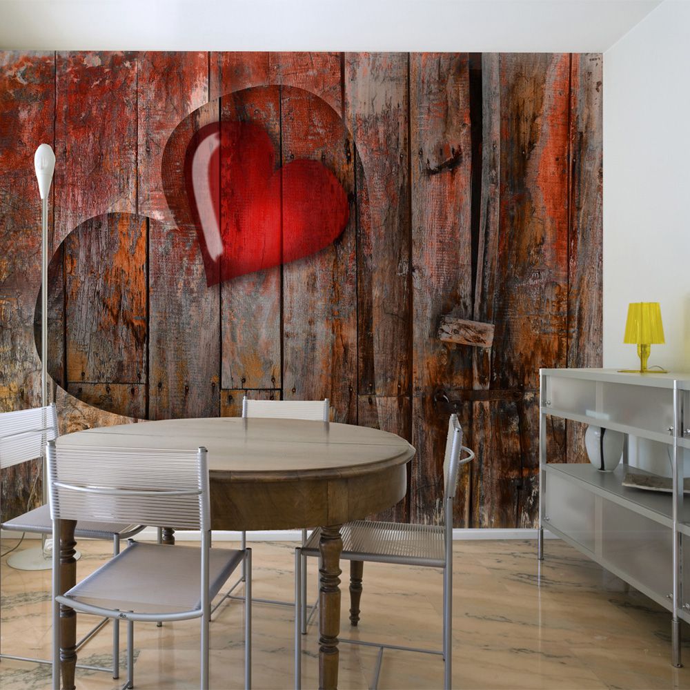 Fototapeta Bimago - Heart on wooden background + lepidlo zdarma 350x270 cm - GLIX DECO s.r.o.