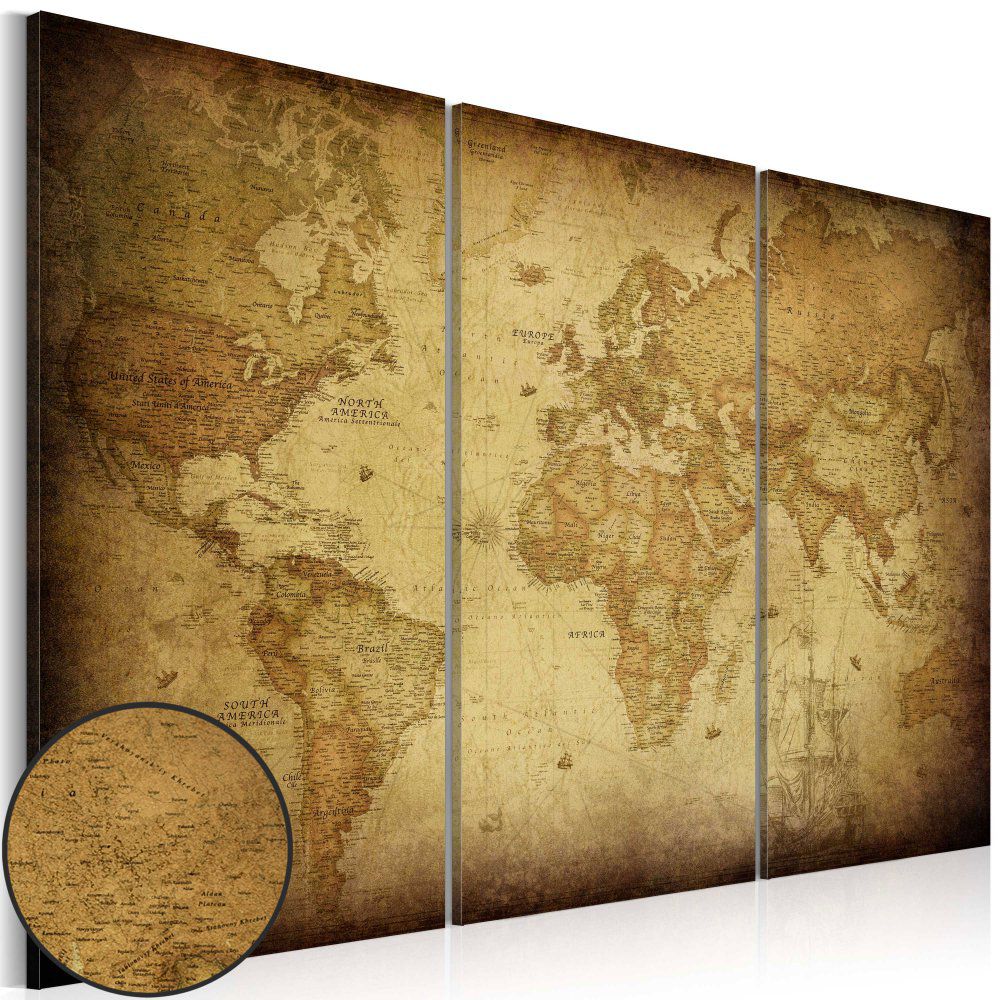 Obraz na plátně Bimago - Old map: triptych 60x40 cm - GLIX DECO s.r.o.