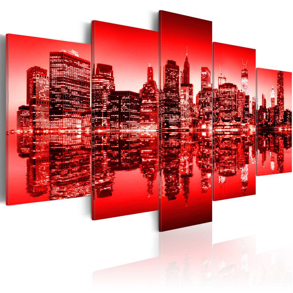 Obraz na plátně Bimago - Red glow over New York - 5 pieces 100x50 cm - GLIX DECO s.r.o.