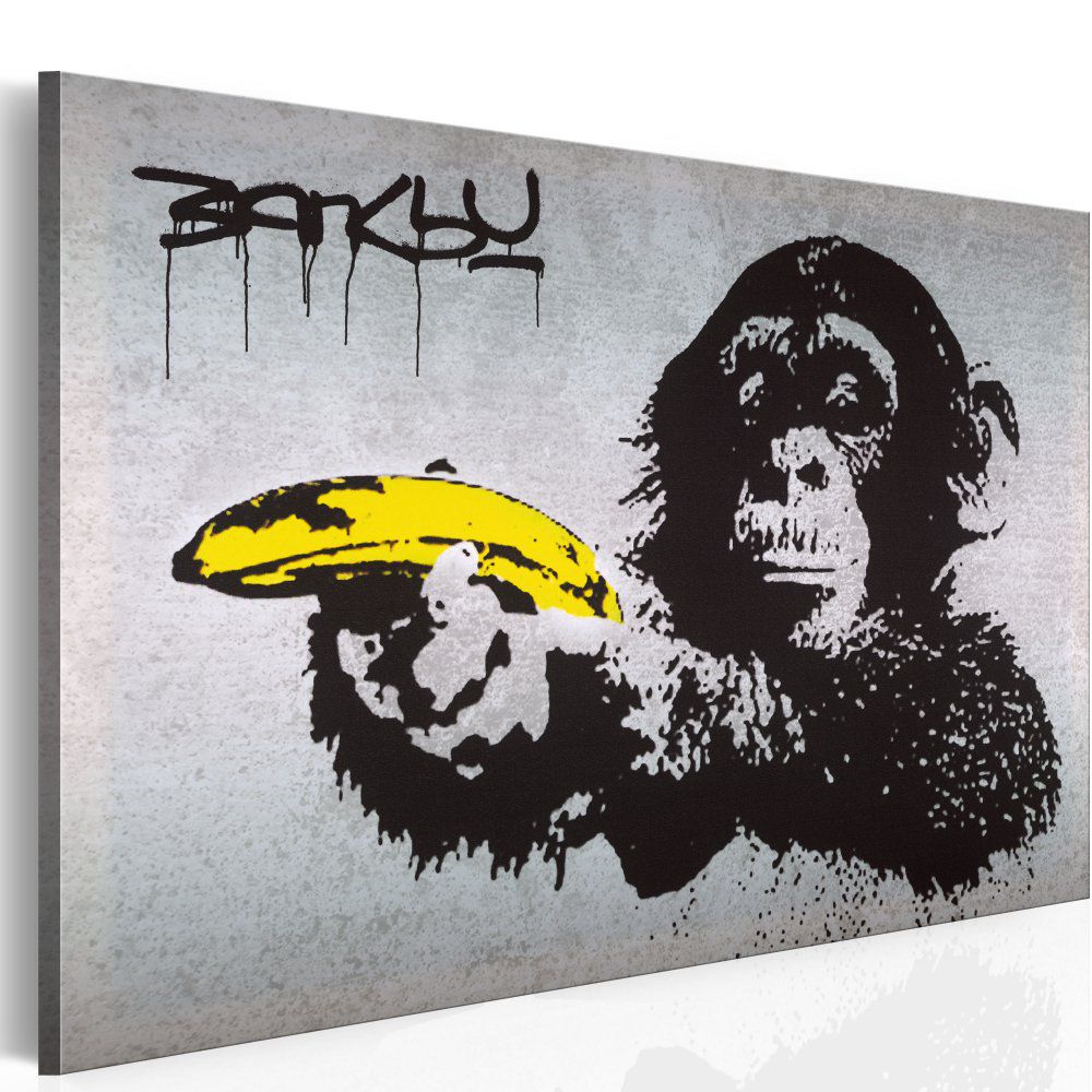 Obraz na plátně Bimago - Stop or the monkey will shoot! (Banksy) 60x40 cm - GLIX DECO s.r.o.