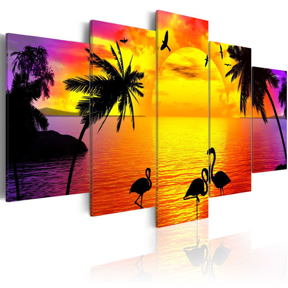 Obraz na plátně Bimago - Sunset and Flamingos 100x50 cm - GLIX DECO s.r.o.