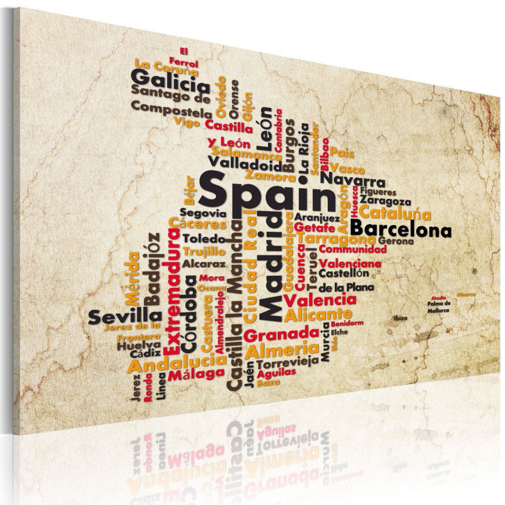 Obraz na plátně Bimago - Text map: Spanish cities 60x40 cm - GLIX DECO s.r.o.