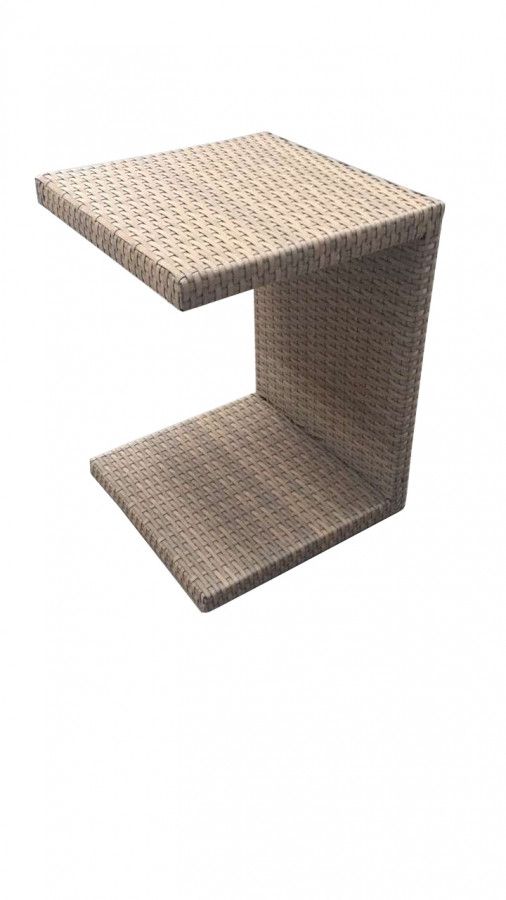 Dimenza Zahradní ratanový odkládací stolek k lehátkům - šedobéžový - ATAN Nábytek